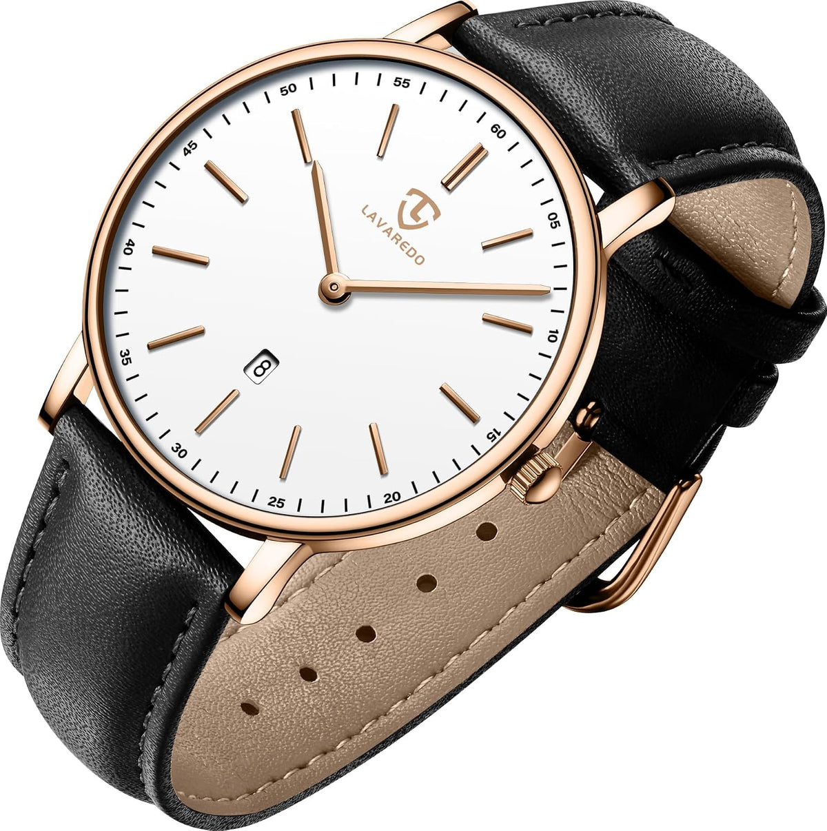 Reloj minimalista para hombre con correa de piel color negro