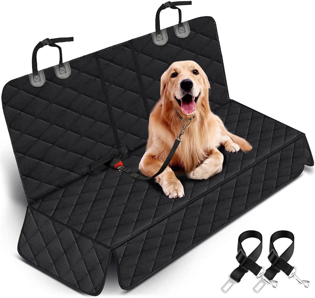 Funda de asiento impermeable para perros en asiento trasero de auto, color negro