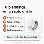 Anillo inteligente cerámico: monitoreo de oxígeno en sangre, ritmo cardíaco y sueño, resistente al agua