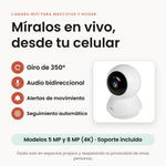 Cámara WiFi para mascotas y hogar: giro de 350°, audio bidireccional, alertas de movimiento y seguimiento automático