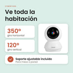 Cobertura de la cámara WiFi: giro horizontal de 350°, giro vertical de 120° y soporte ajustable incluido