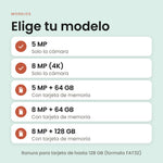 Modelos de la cámara WiFi: 5 MP y 8 MP, con o sin tarjeta de memoria de 64 GB o 128 GB
