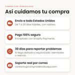 Envío a todo Estados Unidos, pago seguro, 30 días para reportar problemas y soporte por correo